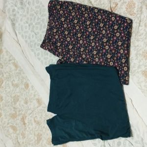 2 Pairs of Leggings 3X Plus Floral & Green